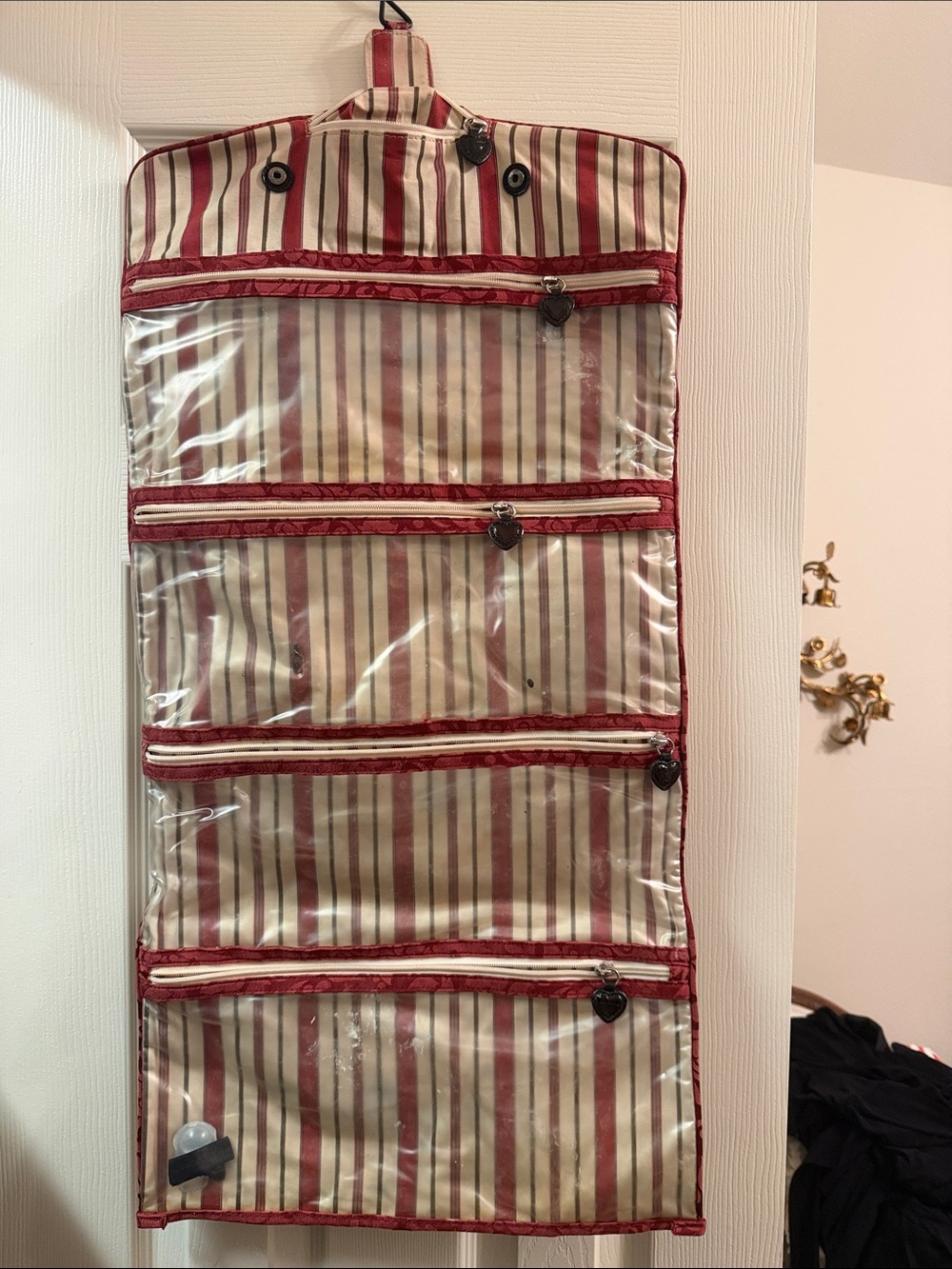 Brighton Striped/Floral Hanging Jewelry & Accessory Organizer in Red and Cream